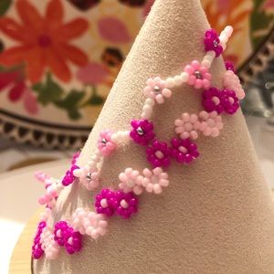 Flower Pink Daisy Bracelet Floral Set Of 2 New